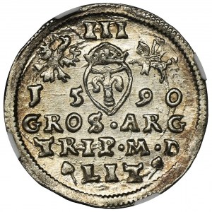 Sigismund III Vasa, 3 Groschen Vilnius 1590 - NGC MS63 - RARE
