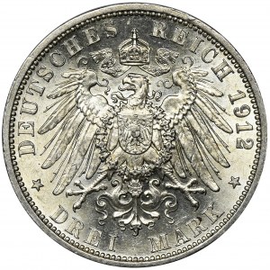 Germany, Kingdom of Prussia, Wilhelm II, 3 Mark Berlin 1912 A