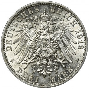 Germany, Kingdom of Prussia, Wilhelm II, 3 Mark Berlin 1912 A