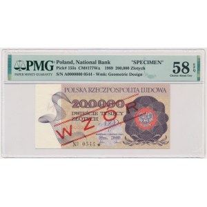 200.000 złotych 1989 - WZÓR - A 0000000 No.0544 - PMG 58 EPQ
