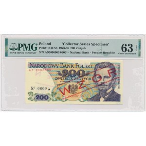 200 złotych 1979 - WZÓR - AS 0000000 No.0600 - PMG 63 EPQ - okrągły numer wzoru