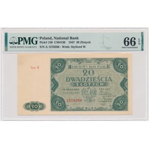 20 złotych 1947 - A - PMG 66 EPQ - pierwsza seria