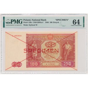 100 złotych 1946 - WZÓR - A 8900000 / A 1234567 - PMG 64