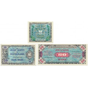 Niemcy, Aliancki pieniądz okupacyjny, zestaw 1/2 - 20 marek 1944 (3 szt.)