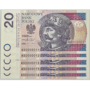 Zestaw, 20 złotych 2016 AS 0000011-15 - (5 szt.) - numery dwucyfrowe