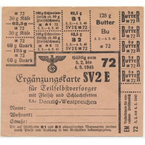 Gdańsk, kartka żywnościowa na masło, twaróg i mięso wieprzowe 1945