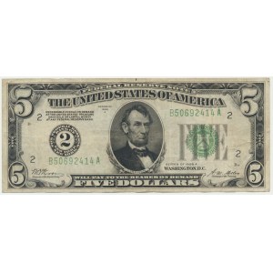 USA, New York District, 5 Dollars 1928 - Woods & Mellon -