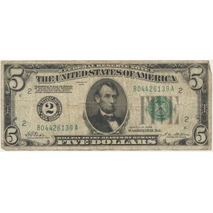 USA, New York District, 5 Dollars 1928 - Tate & Mellon -