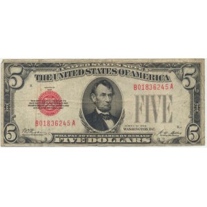 USA, Red Seal, 5 dolarów 1928 - Woods & Mellon -