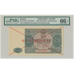 20 złotych 1946 - WZÓR - A 1234567 - PMG 66 EPQ