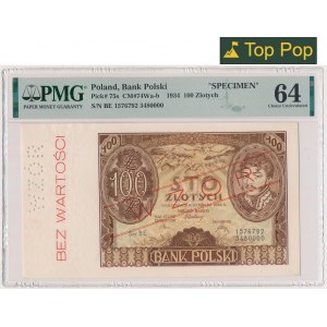 100 złotych 1934 - WZÓR - Ser.BE. - PMG 64 - BARDZO RZADKI