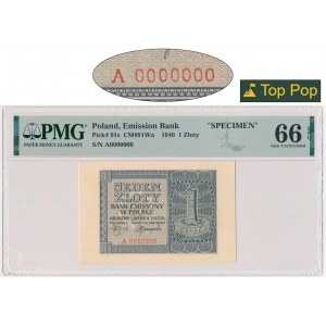 1 złoty 1940 - WZÓR - A 0000000 - PMG 66 EPQ - RZADKI