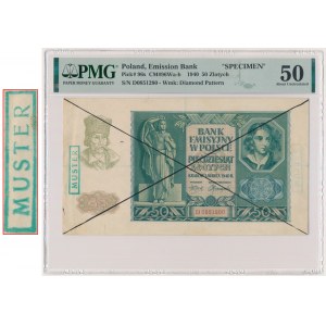 50 złotych 1940 - WZÓR PRODUKCYJNY - D - PMG 50 - RZADKI