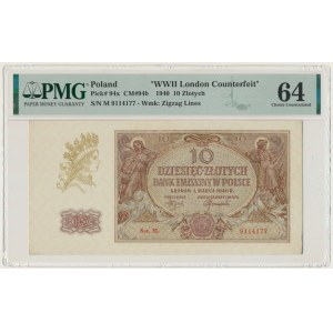 10 złotych 1940 - M. - PMG 64 EPQ - London Counterfeit - najrzadsza seria