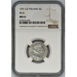 Sigismund III Vasa, 3 Groschen Riga 1591 - NGC MS61