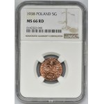 5 groszy 1938 - NGC MS66 RD