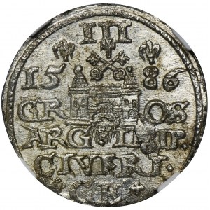 Stefan Batory, Trojak Ryga 1586 - NGC MS64