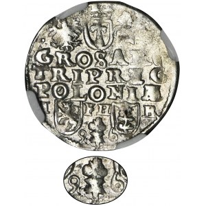 Zygmunt III Waza, Trojak Poznań 1596 - NGC AU53 - kwiatek, BARDZO RZADKI