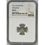 Sigismund III Vasa, 2 Denarius Vilnius 1611 - NGC MS63