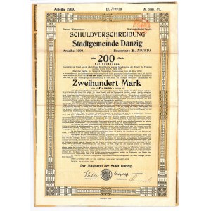 Gdańsk, Stadtgemeinde Danzig, 4% pożyczka 1909, obligacja 200 marek