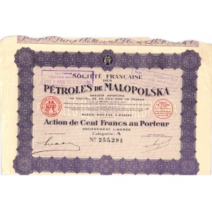 Societe Francaise des Petroles de Malopolska - akcja 100 franków