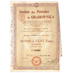Societe des Petroles de Grabownica - akcja 100 franków, 1925