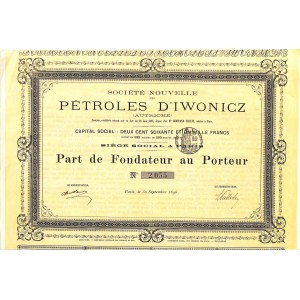 Societe Nouvelle des Petroles D'Iwonicz - udział założycielski