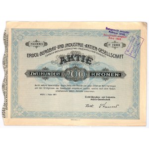 Spółka Akcyjna Górnictwa i Przemysłu Naftowego - akcja 200 koron 1917