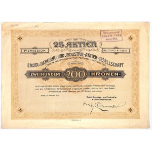 Spółka Akcyjna Górnictwa i Przemysłu Naftowego - 25 akcji po 200 koron IV emisja 1923