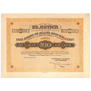Spółka Akcyjna Górnictwa i Przemysłu Naftowego - 25 akcji po 200 koron V emisja 1923