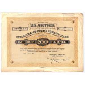 Spółka Akcyjna Górnictwa i Przemysłu Naftowego - 25 akcji po 200 koron 1923 IV emisja 1923