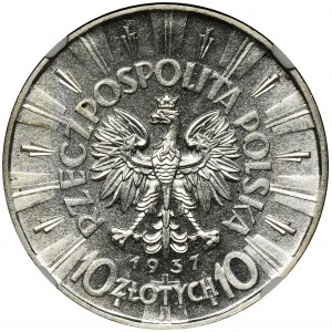 Piłsudski, 10 złotych 1937 - NGC MS60