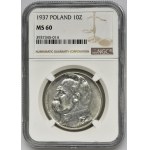 Piłsudski, 10 złotych 1937 - NGC MS60