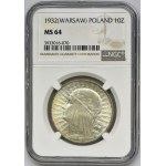 Głowa Kobiety, 10 złotych Warszawa 1932 - NGC MS64 - PIĘKNA