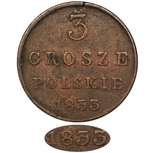 Polish Kingdom, 3 polish groschen Warsaw 1833 KG - RARE