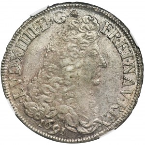 Francja, Ludwik XIV Wielki, Écu aux 8L Rennes 1691 - NGC MS61 - RZADKIE