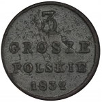 Królestwo Polskie, 3 grosze polskie Warszawa 1832 FH - BARDZO RZADKIE