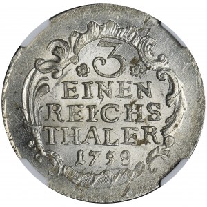Germany, Kingdom of Prussia, Friedrich II, 1/3 Thaler Berlin 1758 - NGC MS63+