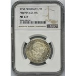 Germany, Kingdom of Prussia, Friedrich II, 1/3 Thaler Berlin 1758 - NGC MS63+