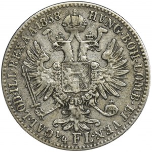 Austria, Franciszek Józef I, 1/4 Florena Wiedeń 1858 A - RZADKIE
