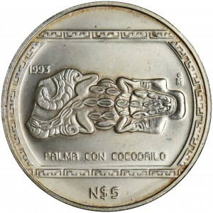 Mexico, Republic, 5 New Pesos 1993 - Palma con cocodrilo