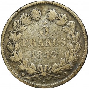 Francja, Ludwik Filip I, 5 Franków Perpignan 1832 Q - BARDZO RZADKIE