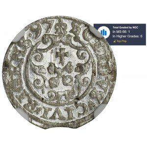 Sigismund III Vasa, Schilling Riga 1597 - NGC MS66