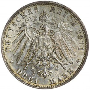 Germany, Bavaria, Regent Luitpold, 3 mark Munich 1911 D
