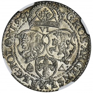Zygmunt III Waza, Szóstak Malbork 1599 - NGC AU58 - duża głowa