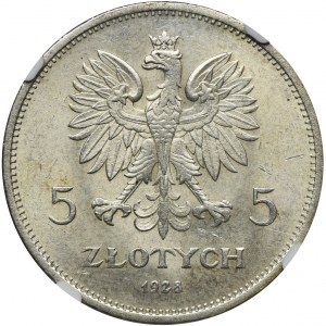 Nike, 5 złotych Warszawa 1928 - NGC MS63