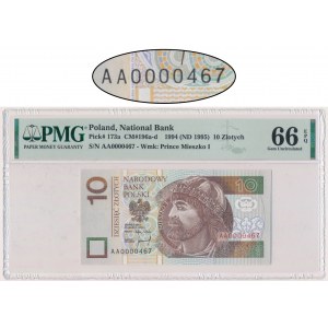 10 złotych 1994 - AA 0000467 - PMG 66 EPQ - niski numer