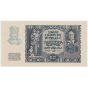 20 złotych 1940 - papier kremowy - bez oznaczenia serii i numeracji