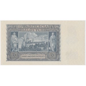 20 złotych 1940 - papier kremowy - bez oznaczenia serii i numeracji