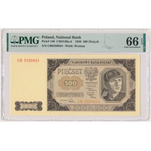 500 złotych 1948 - CB - PMG 66 EPQ - seria z rzeczywistego obiegu